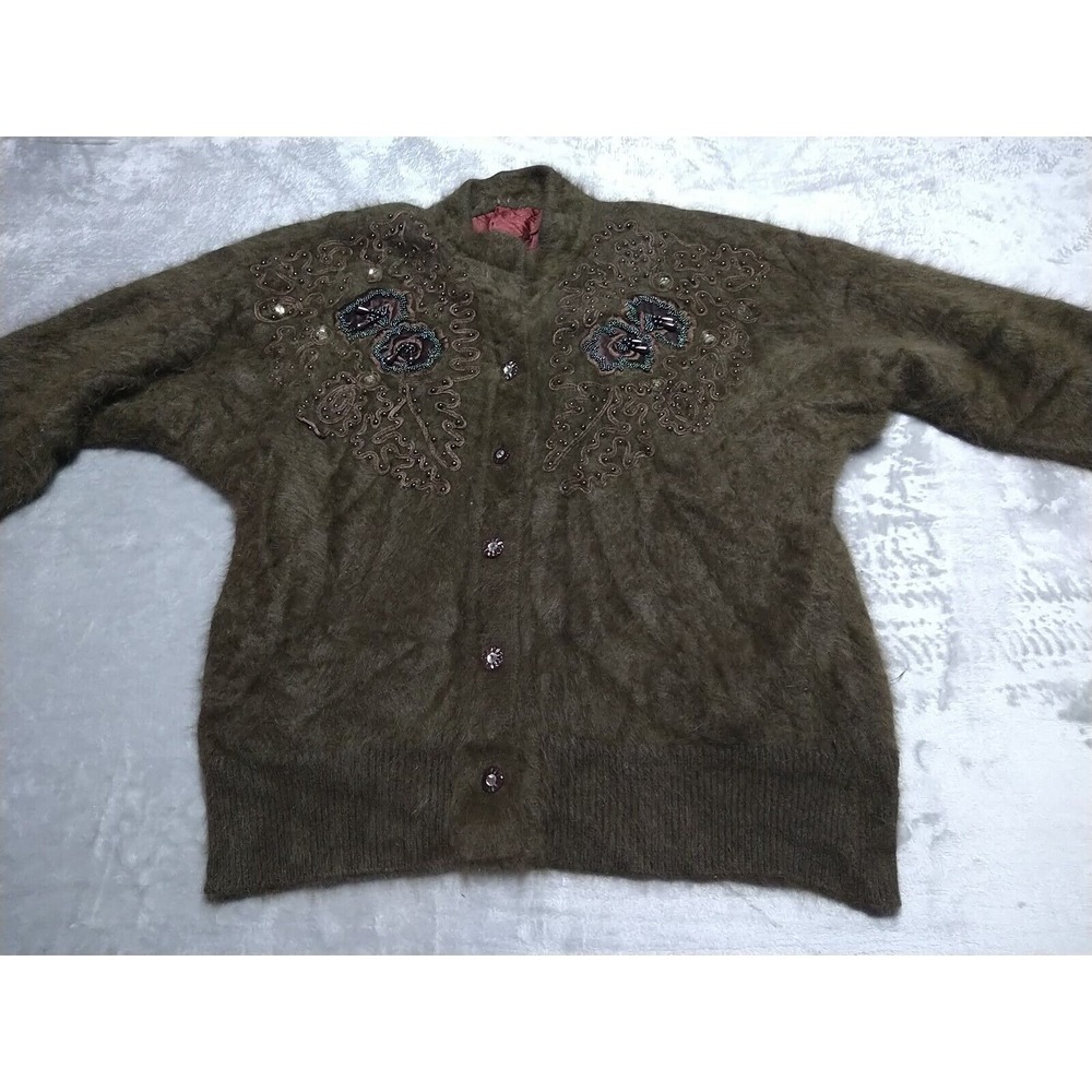 Jeong Fashion Angora Jacket Ladies Large Brown Lined Embellished Buttons Vintage